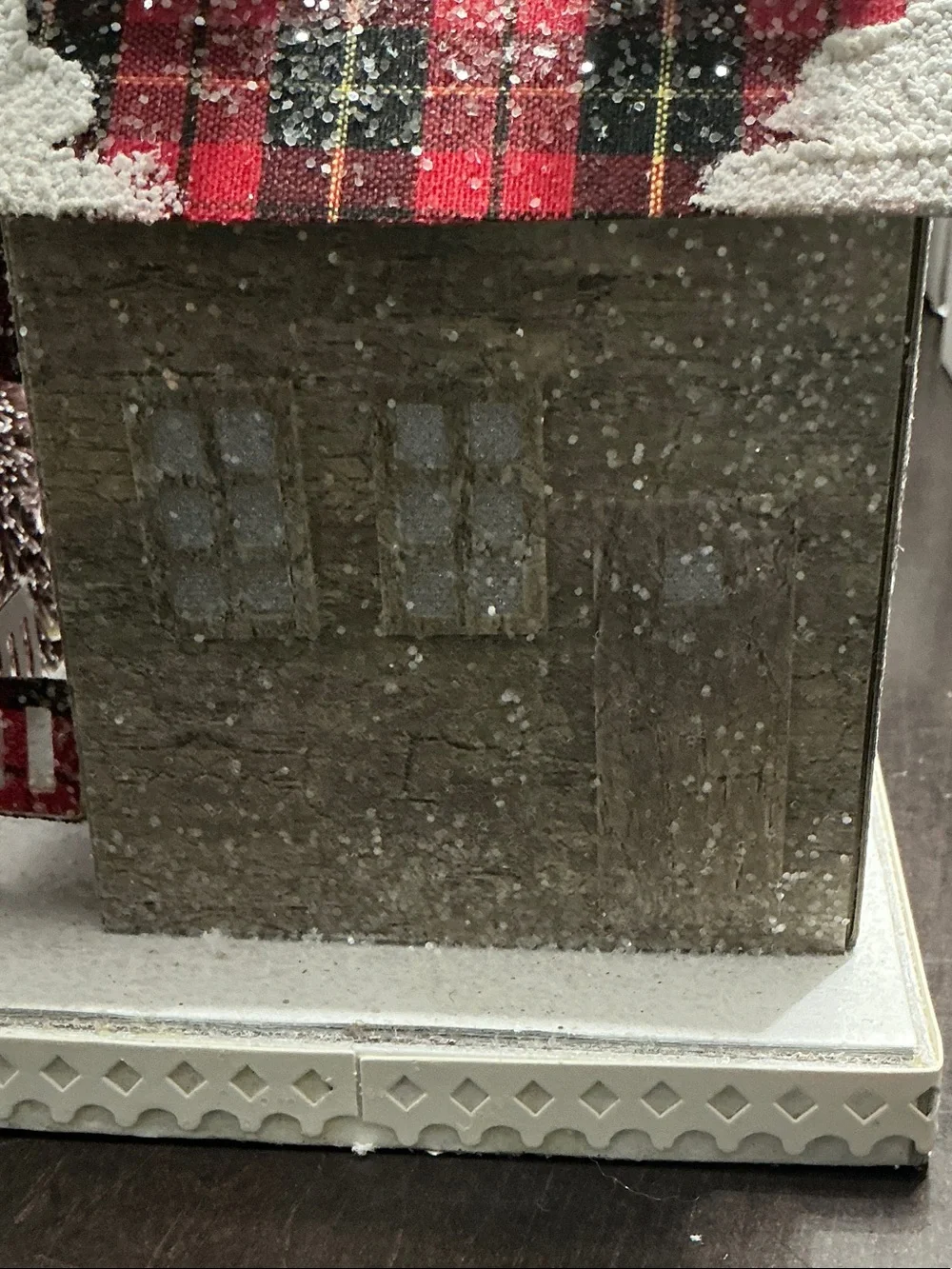 Plaid Roof Holiday Decorative House - White and Red